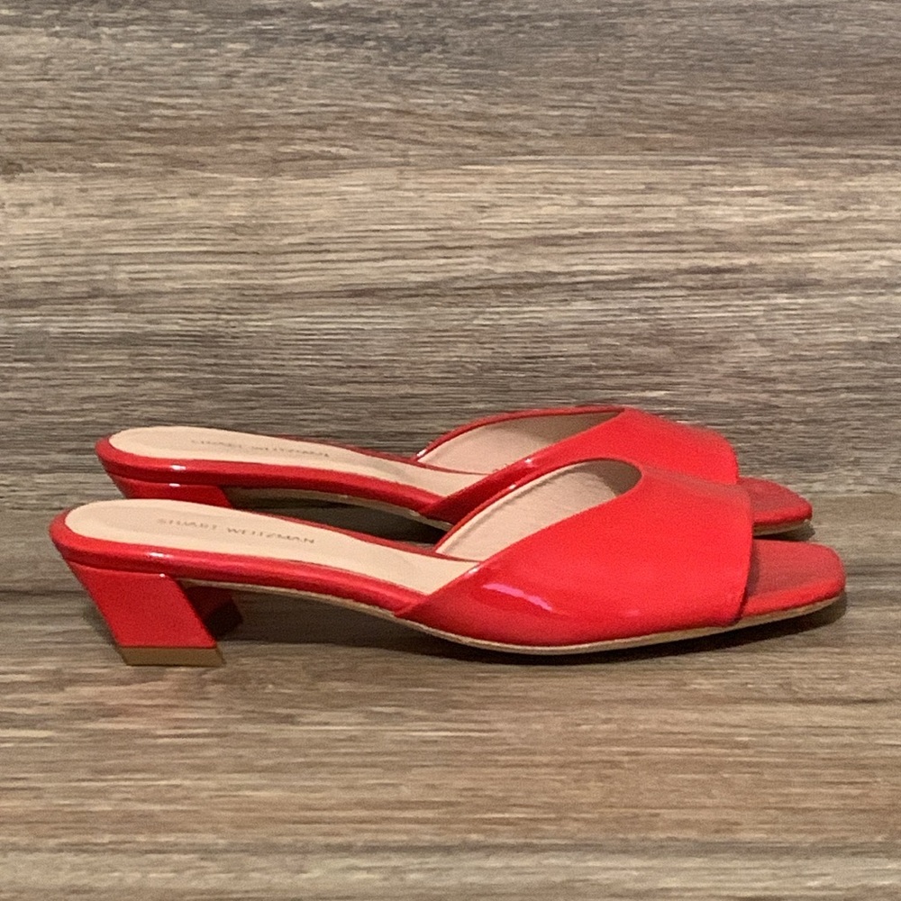 Stuart Weitzman Red Sandals with Patent Leather and Rounded Toe